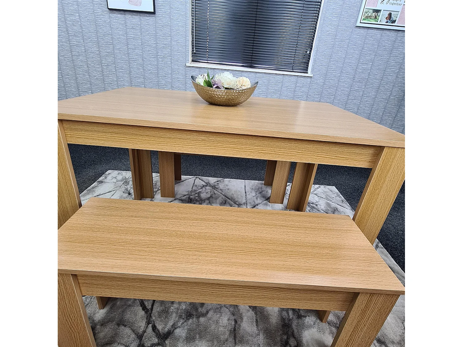 KOSY KOALA 4 Seater Dining Table Set with 2 Benches Light Wood Effect Modern Rectangular Dining Table 140 cm x 80 cm x 75 cm