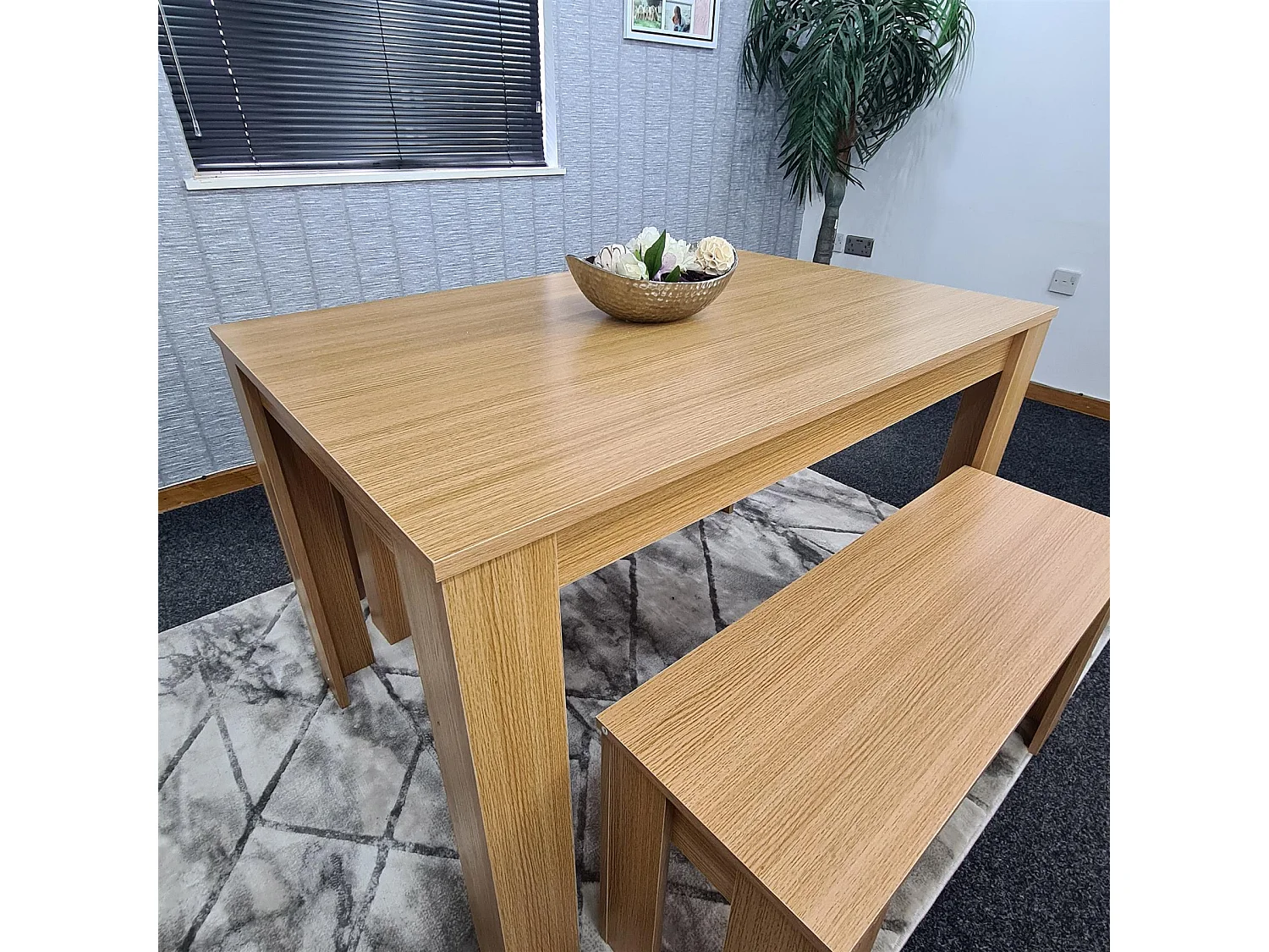 KOSY KOALA 4 Seater Dining Table Set with 2 Benches Light Wood Effect Modern Rectangular Dining Table 140 cm x 80 cm x 75 cm