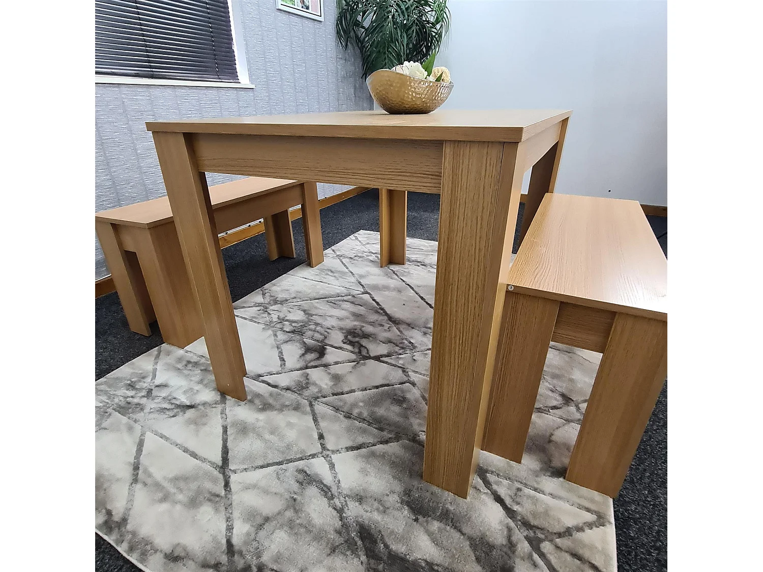 KOSY KOALA 4 Seater Dining Table Set with 2 Benches Light Wood Effect Modern Rectangular Dining Table 140 cm x 80 cm x 75 cm