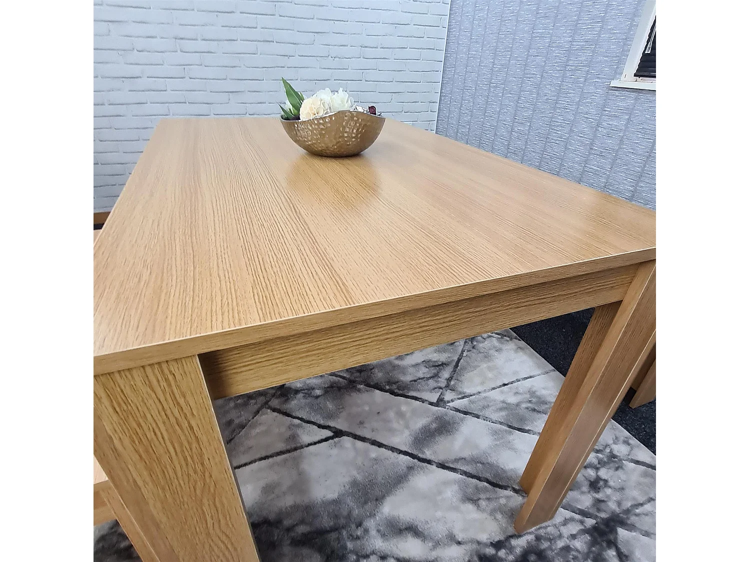 KOSY KOALA 4 Seater Dining Table Set with 2 Benches Light Wood Effect Modern Rectangular Dining Table 140 cm x 80 cm x 75 cm