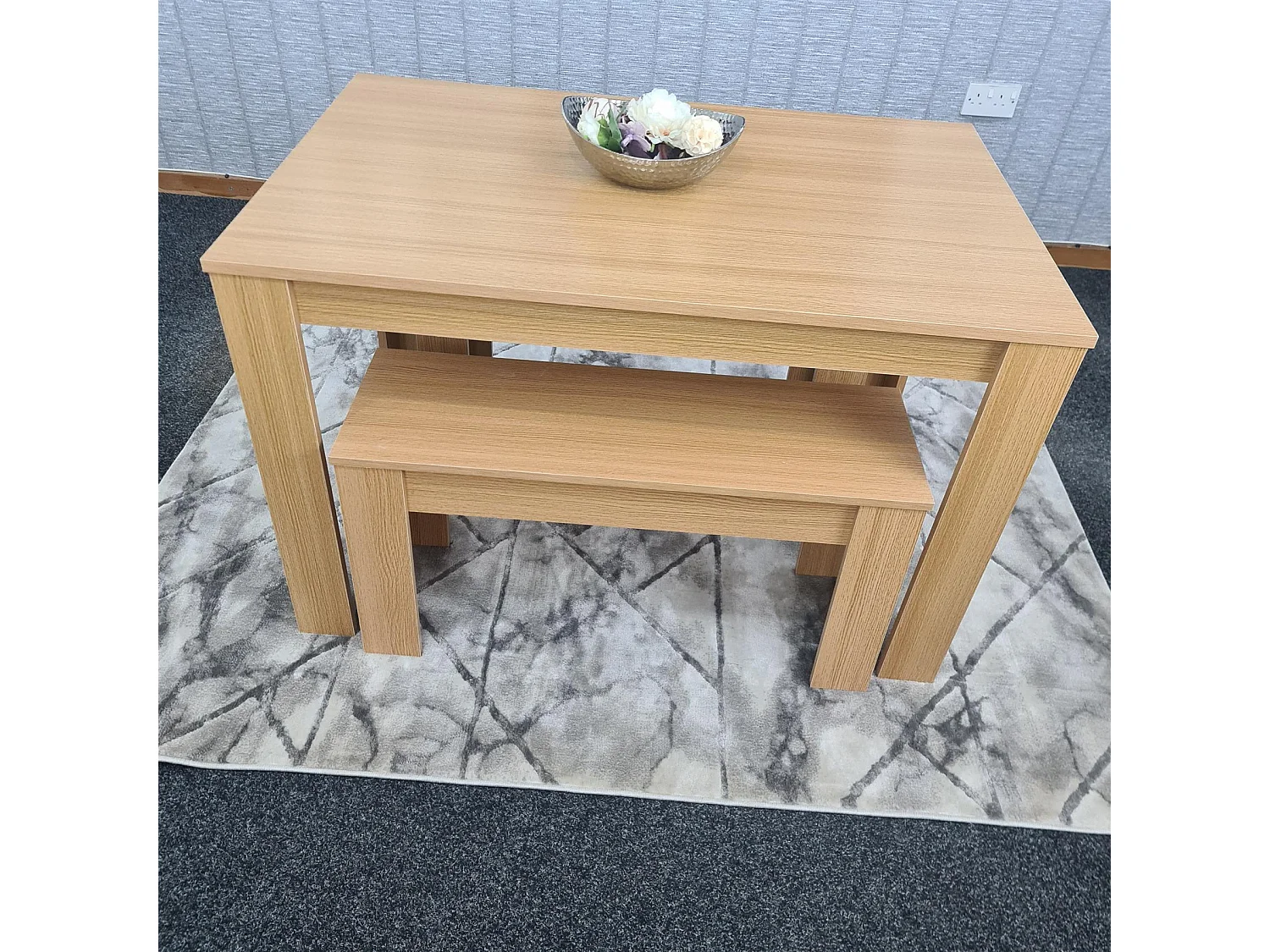 KOSY KOALA 4 Seater Dining Table Set with 2 Benches Light Wood Effect Modern Rectangular Dining Table 140 cm x 80 cm x 75 cm