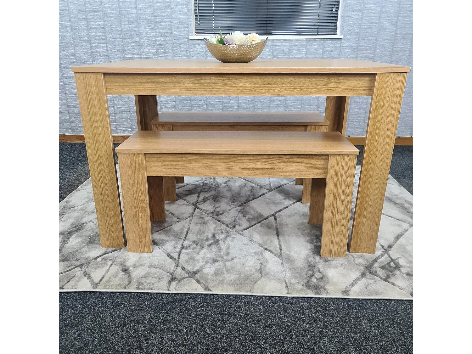 KOSY KOALA 4 Seater Dining Table Set with 2 Benches Light Wood Effect Modern Rectangular Dining Table 140 cm x 80 cm x 75 cm