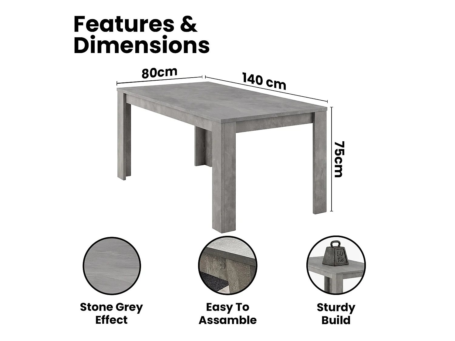 Kosy Koala 4 Seater Light Stone Grey Effect Dining Table Set with Grey Velvet Chairs