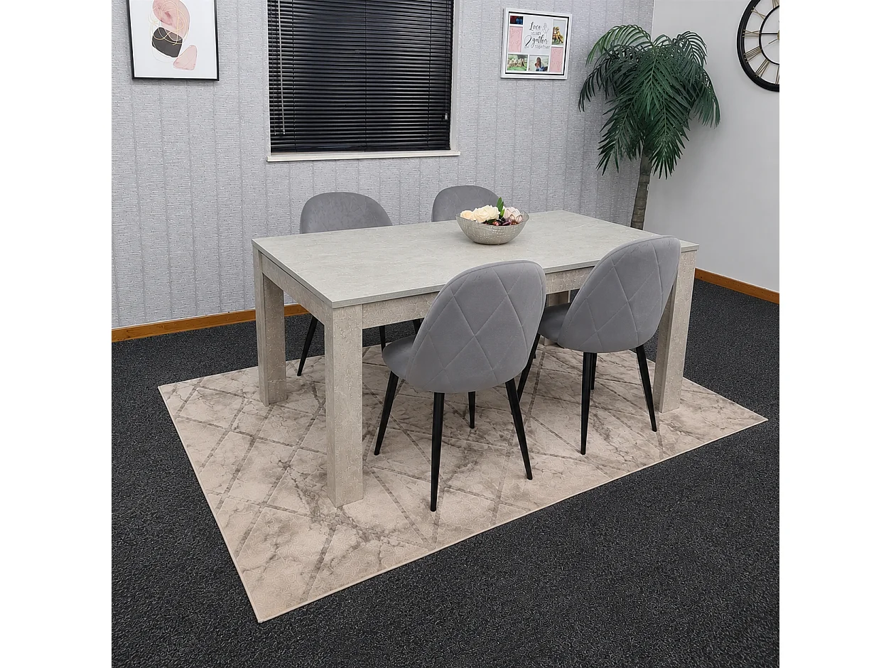 Kosy Koala 4 Seater Light Stone Grey Effect Dining Table Set with Grey Velvet Chairs