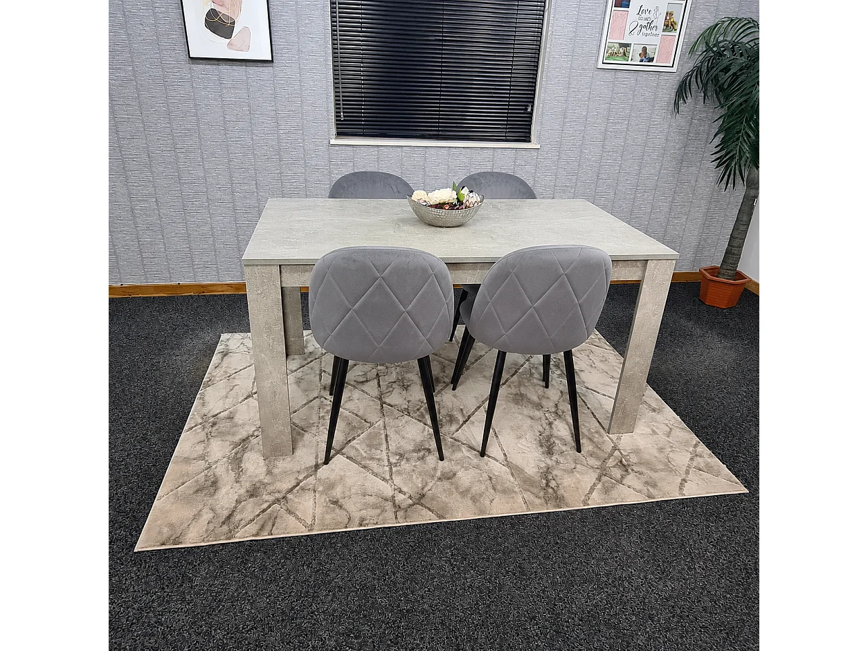Kosy Koala 4 Seater Light Stone Grey Effect Dining Table Set with Grey Velvet Chairs