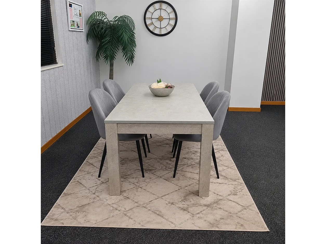 Kosy Koala 4 Seater Light Stone Grey Effect Dining Table Set with Grey Velvet Chairs