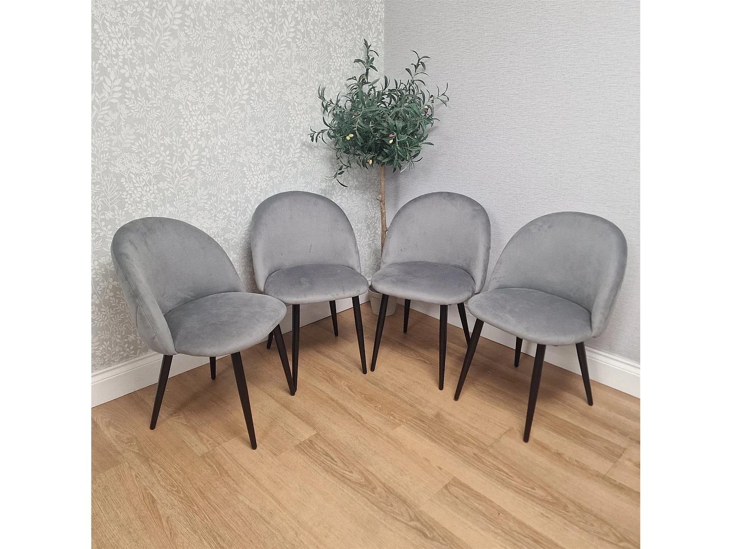 Light Stone Grey Effect Dining Table Set with 4 Grey Velvet Chairs & Bench