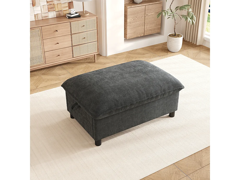 Poefbank met opbergruimte in chenille 98x65x48 cm, multifunctionele gevoerde voetenbank met comfortabele zitting en 8 cm poten