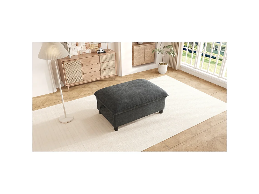 Poefbank met opbergruimte in chenille 98x65x48 cm, multifunctionele gevoerde voetenbank met comfortabele zitting en 8 cm poten