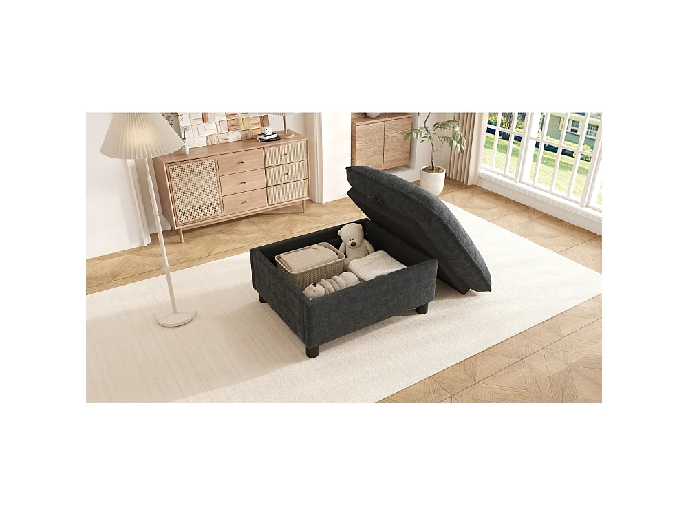 Poefbank met opbergruimte in chenille 98x65x48 cm, multifunctionele gevoerde voetenbank met comfortabele zitting en 8 cm poten
