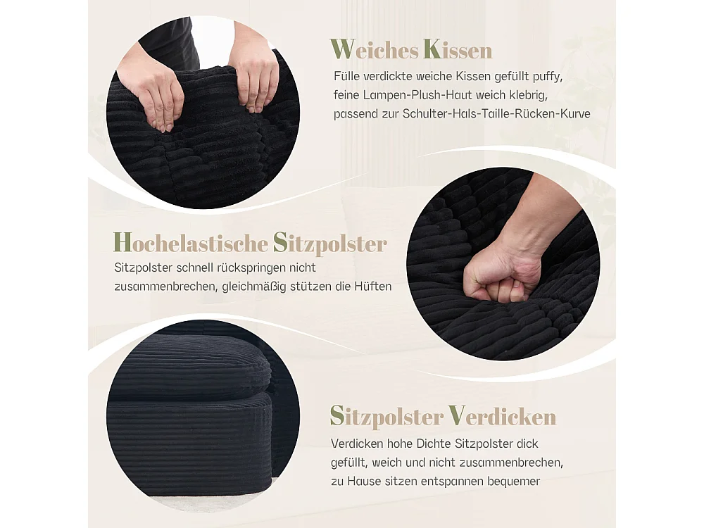 2-Sitzer-Sofabett aus Cord mit Relaxfunktion, verstellbaren Armlehnen und Getränkehaltern