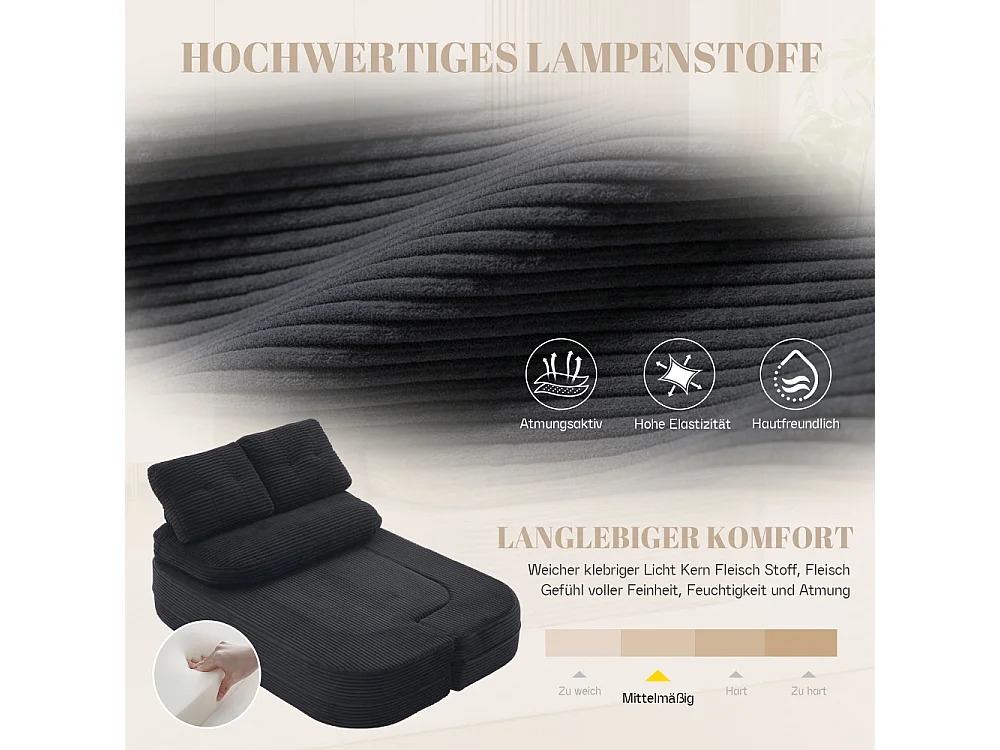 2-Sitzer-Sofabett aus Cord mit Relaxfunktion, verstellbaren Armlehnen und Getränkehaltern