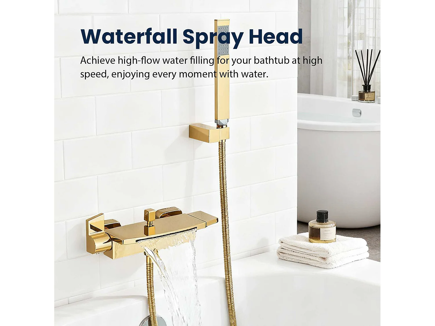 Wandduschset aus massivem Messing｜360° drehbarer Duschkopf, Wasserfallfluss, One-Touch-Steuerung, praktischer Stauraum