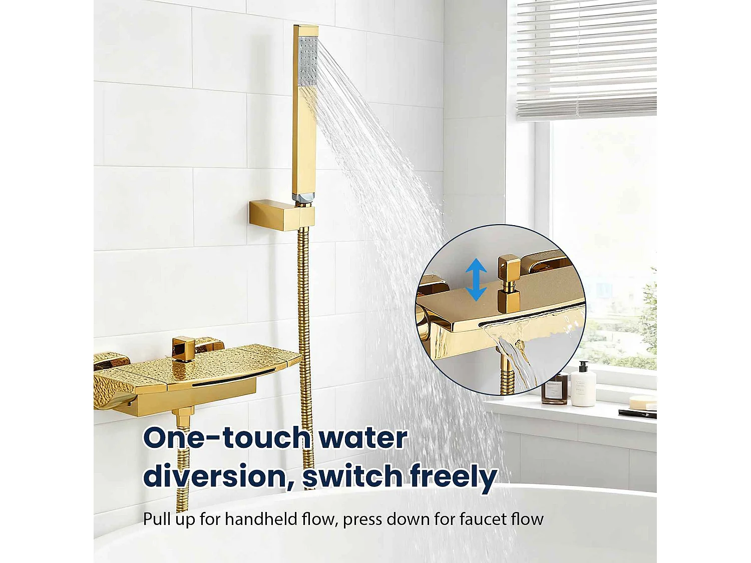 Wandduschset aus massivem Messing｜360° drehbarer Duschkopf, Wasserfallfluss, One-Touch-Steuerung, praktischer Stauraum