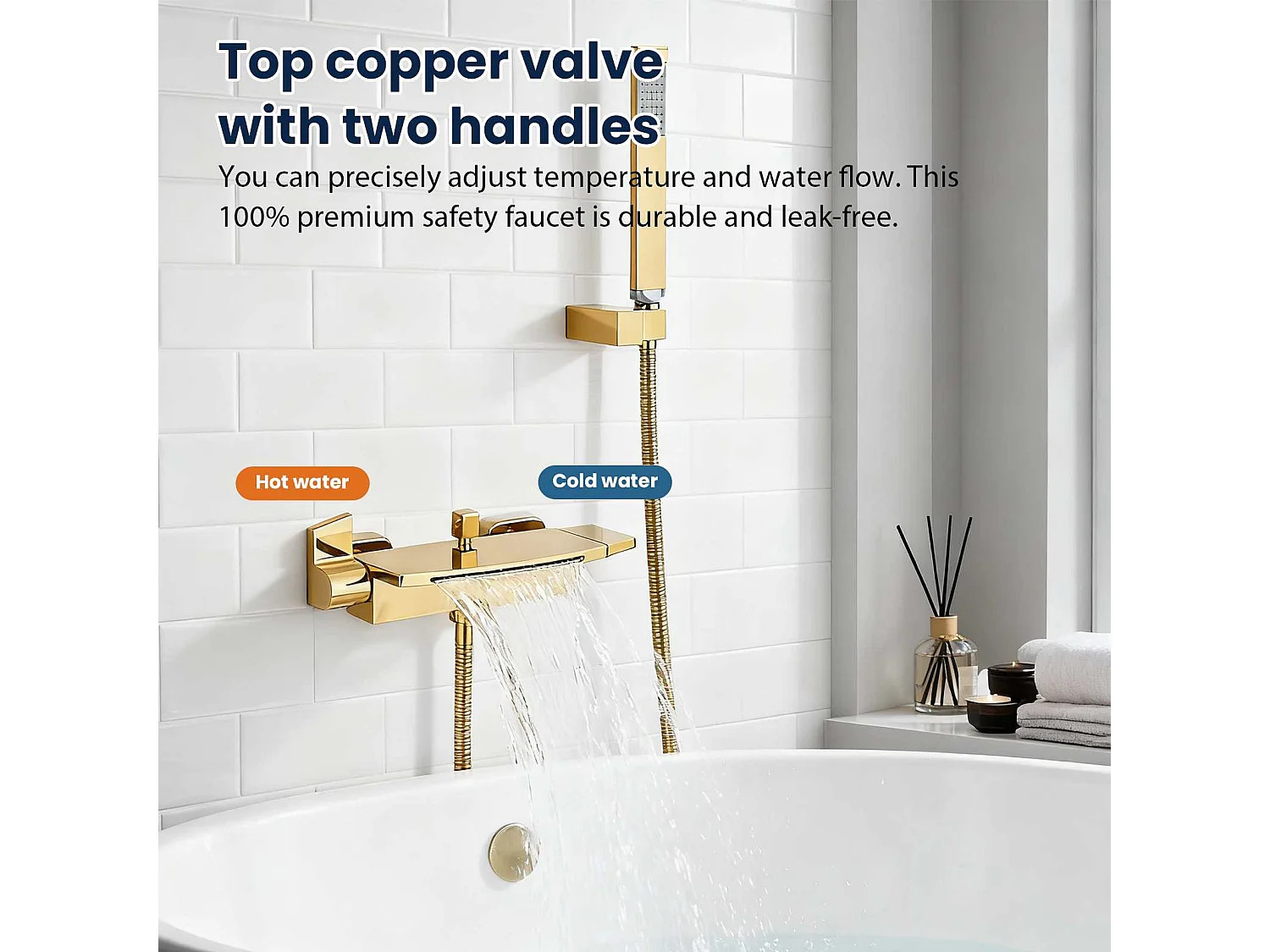 Wandduschset aus massivem Messing｜360° drehbarer Duschkopf, Wasserfallfluss, One-Touch-Steuerung, praktischer Stauraum