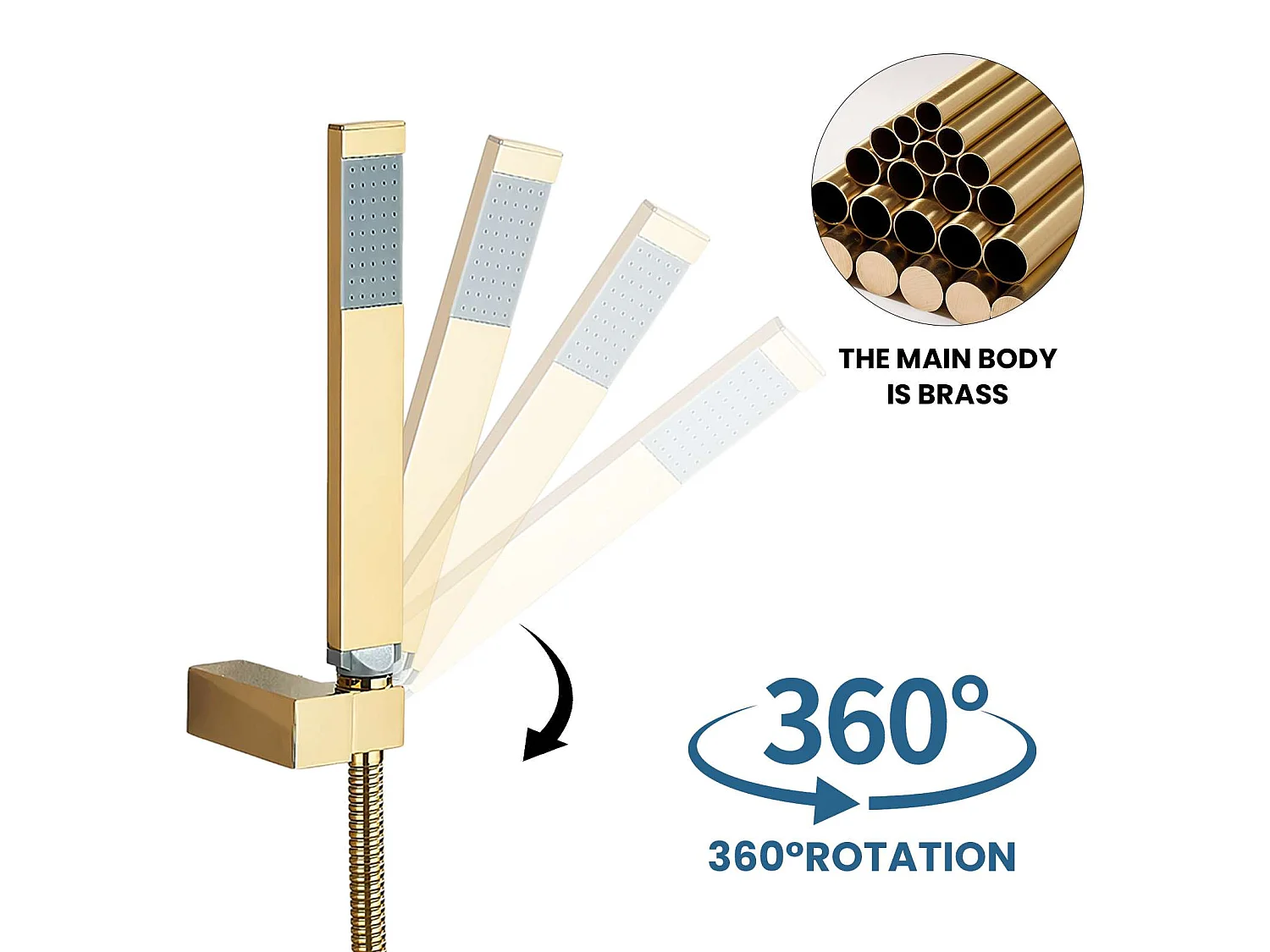 Wandduschset aus massivem Messing｜360° drehbarer Duschkopf, Wasserfallfluss, One-Touch-Steuerung, praktischer Stauraum