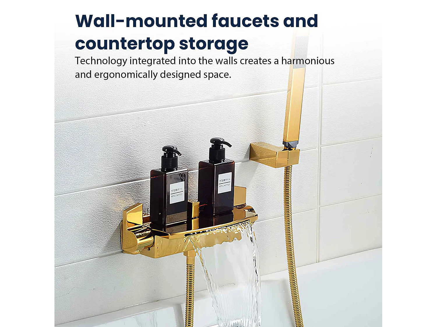 Wandduschset aus massivem Messing｜360° drehbarer Duschkopf, Wasserfallfluss, One-Touch-Steuerung, praktischer Stauraum