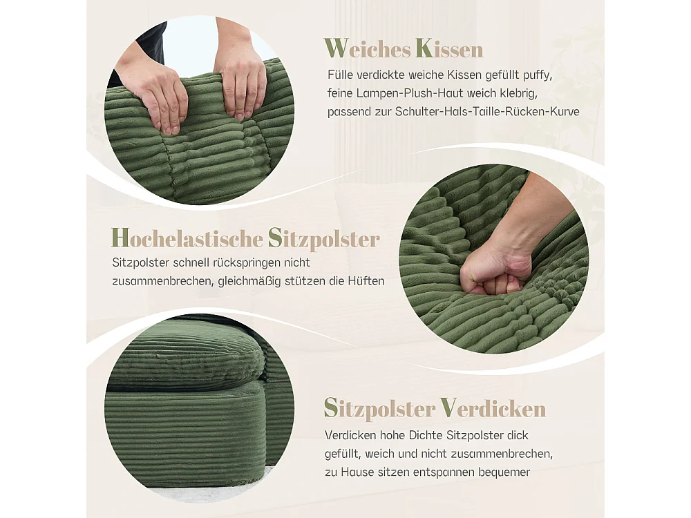 2-Sitzer-Sofabett aus Cord mit Relaxfunktion, verstellbaren Armlehnen und Getränkehaltern