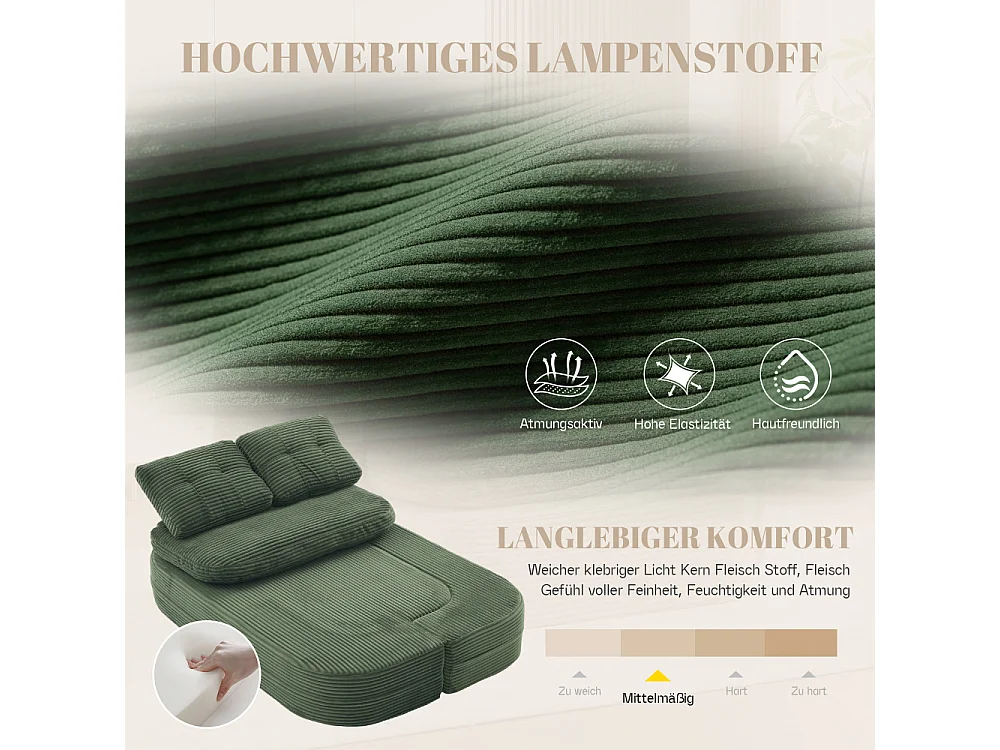 2-Sitzer-Sofabett aus Cord mit Relaxfunktion, verstellbaren Armlehnen und Getränkehaltern