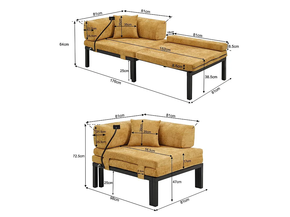 Canapé-lit pliant en bois massif – Convertible simple, design multifonctionnel et gain de place