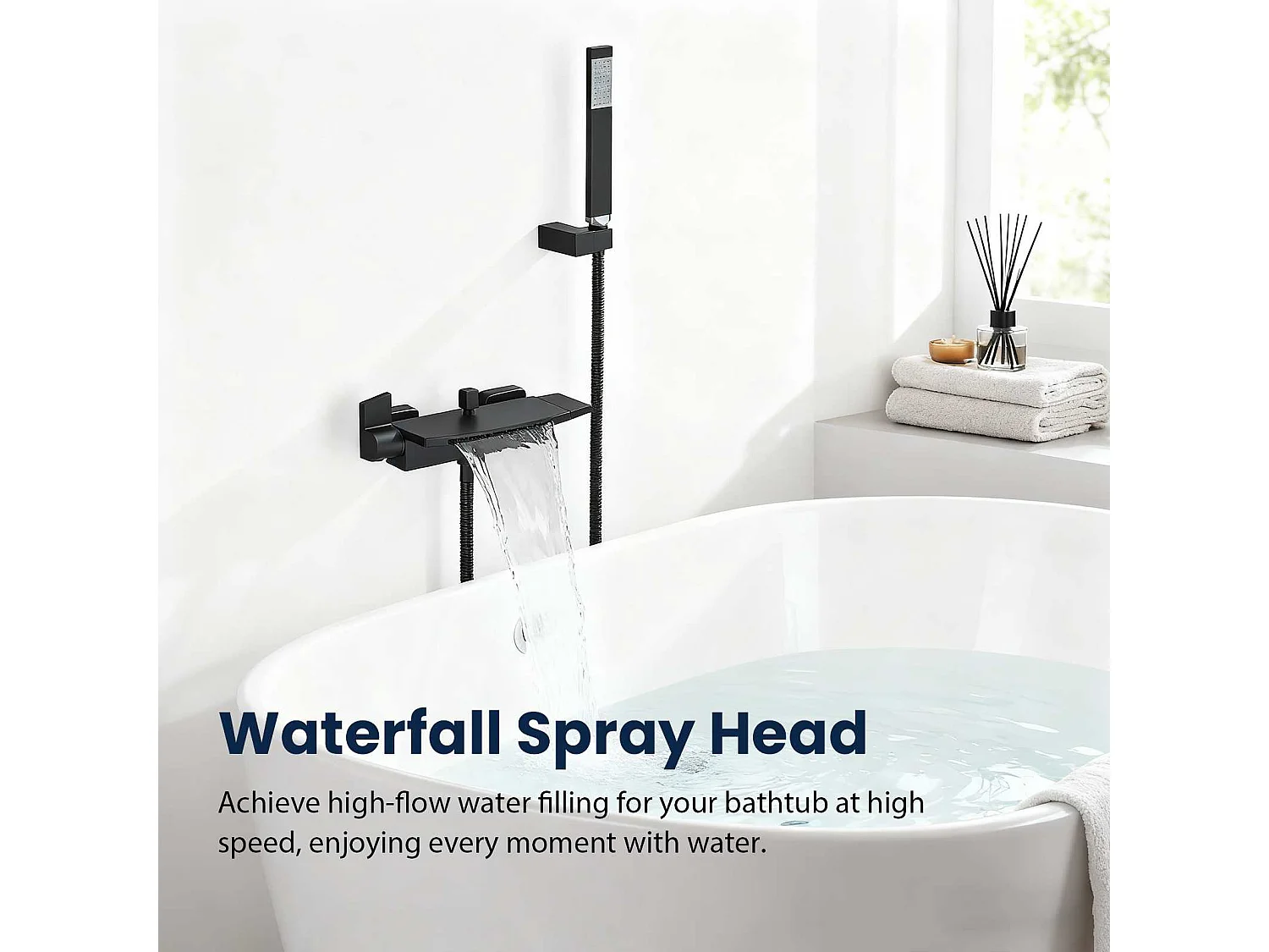 Ensemble Douche Murale en Laiton Massif｜Pommeau Rotatif 360° + Débit Cascade + Commande à Une Touche, Rangement Pratique