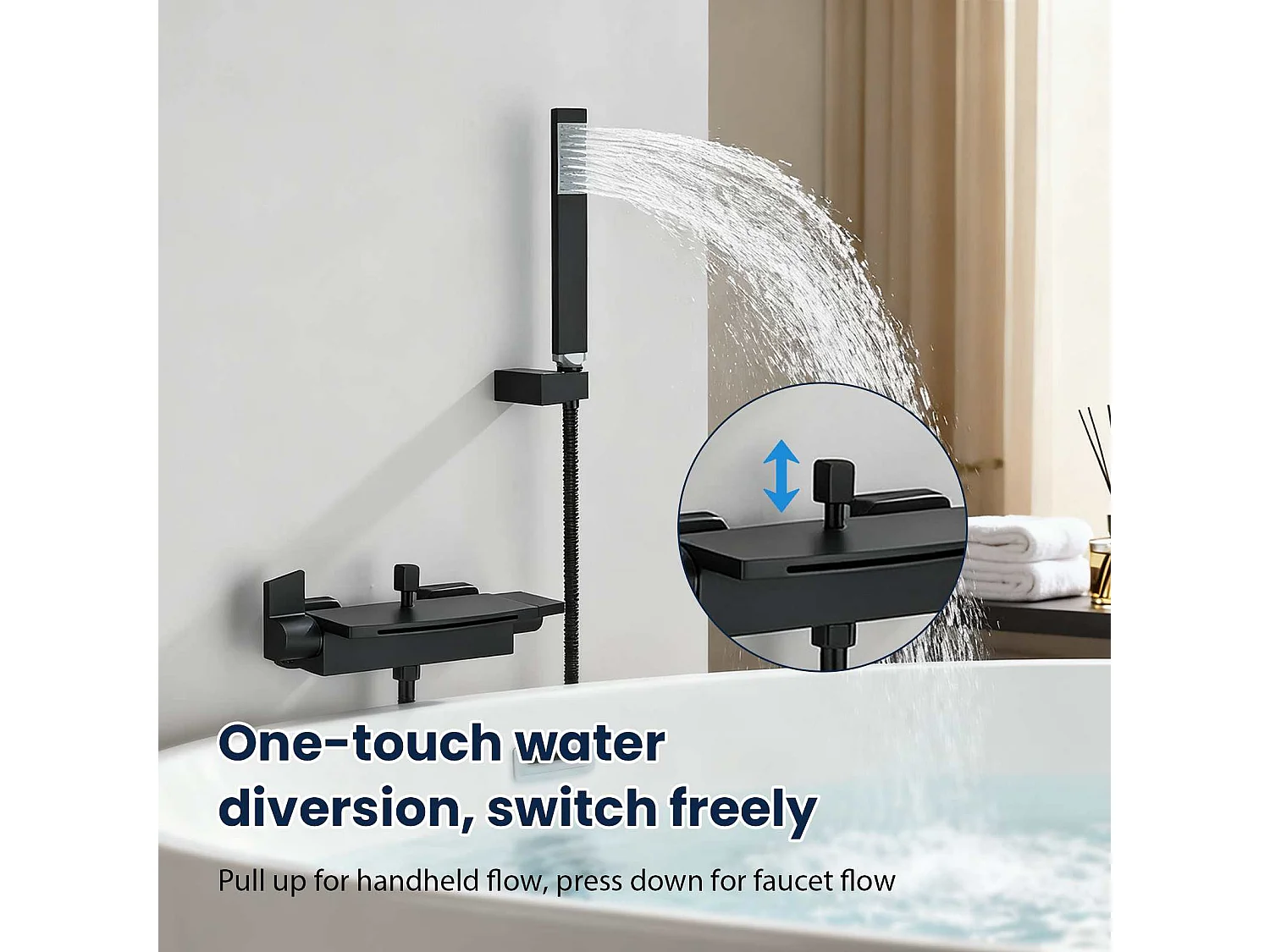 Ensemble Douche Murale en Laiton Massif｜Pommeau Rotatif 360° + Débit Cascade + Commande à Une Touche, Rangement Pratique