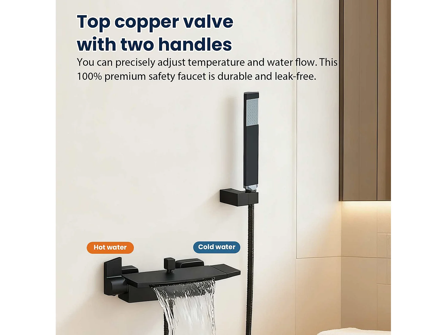 Ensemble Douche Murale en Laiton Massif｜Pommeau Rotatif 360° + Débit Cascade + Commande à Une Touche, Rangement Pratique