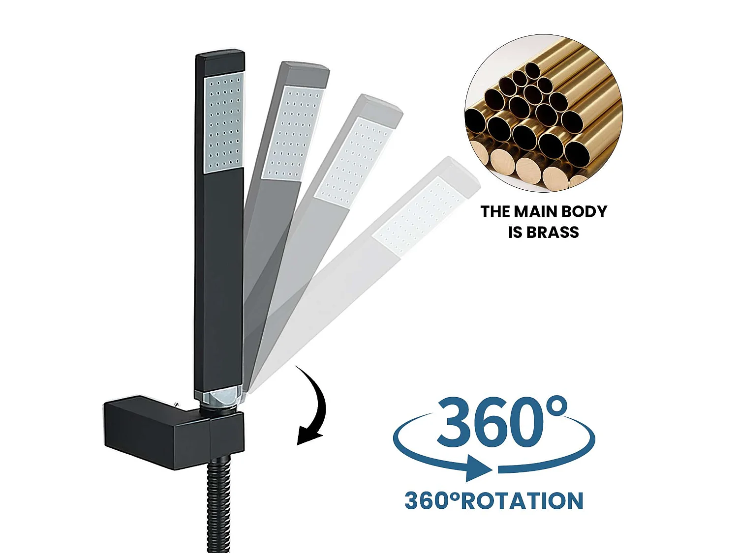Ensemble Douche Murale en Laiton Massif｜Pommeau Rotatif 360° + Débit Cascade + Commande à Une Touche, Rangement Pratique
