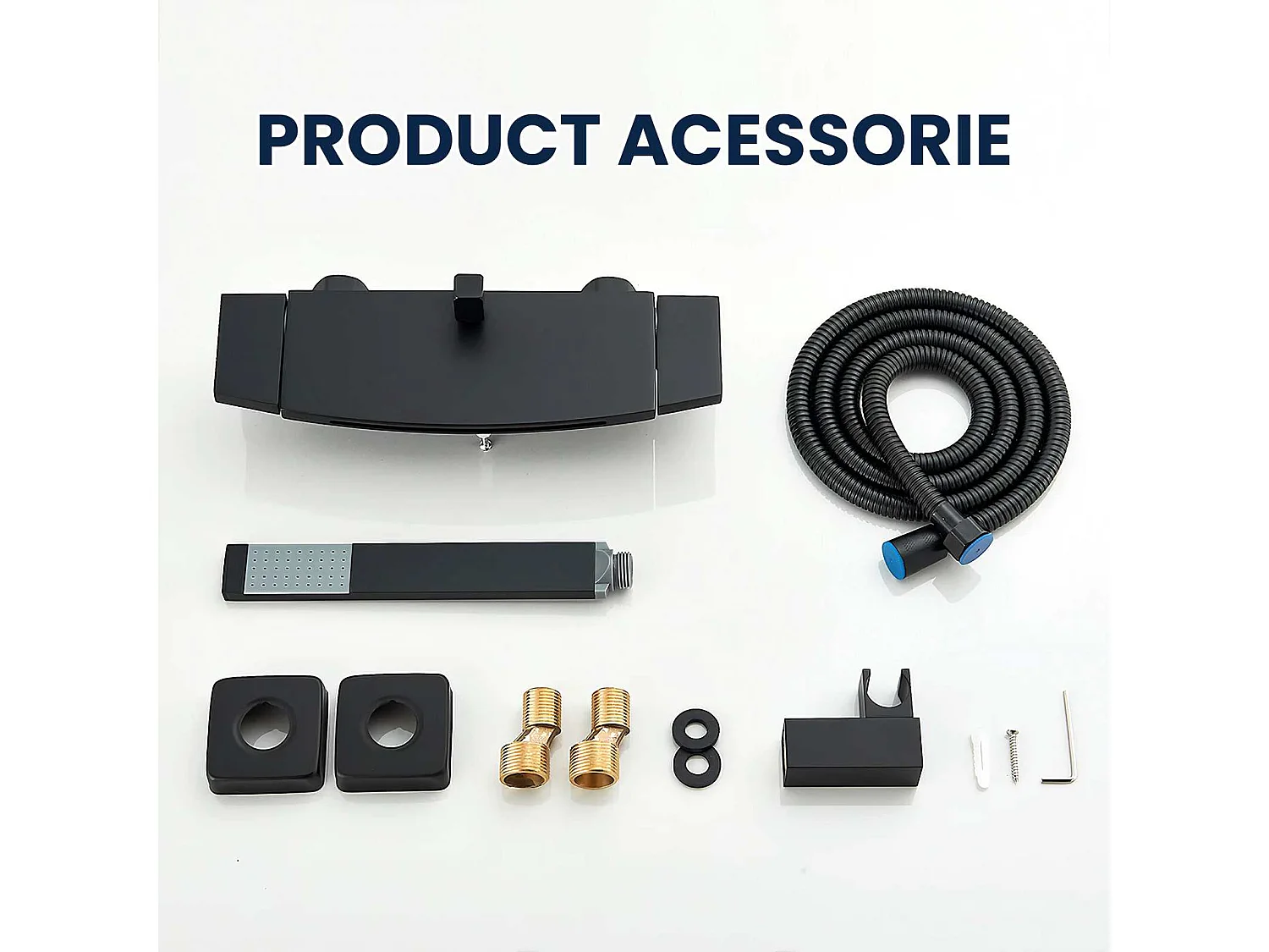 Ensemble Douche Murale en Laiton Massif｜Pommeau Rotatif 360° + Débit Cascade + Commande à Une Touche, Rangement Pratique