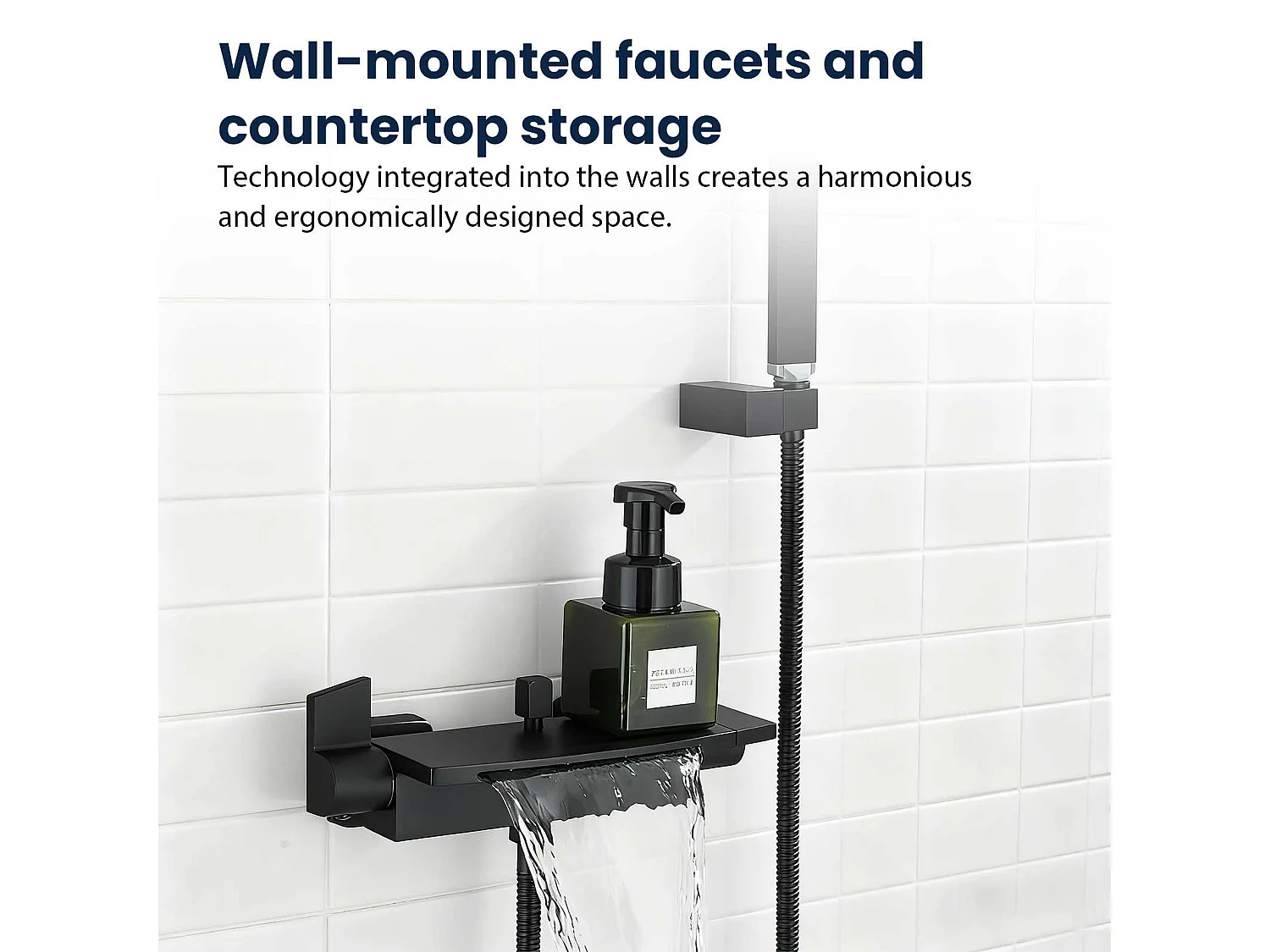 Ensemble Douche Murale en Laiton Massif｜Pommeau Rotatif 360° + Débit Cascade + Commande à Une Touche, Rangement Pratique