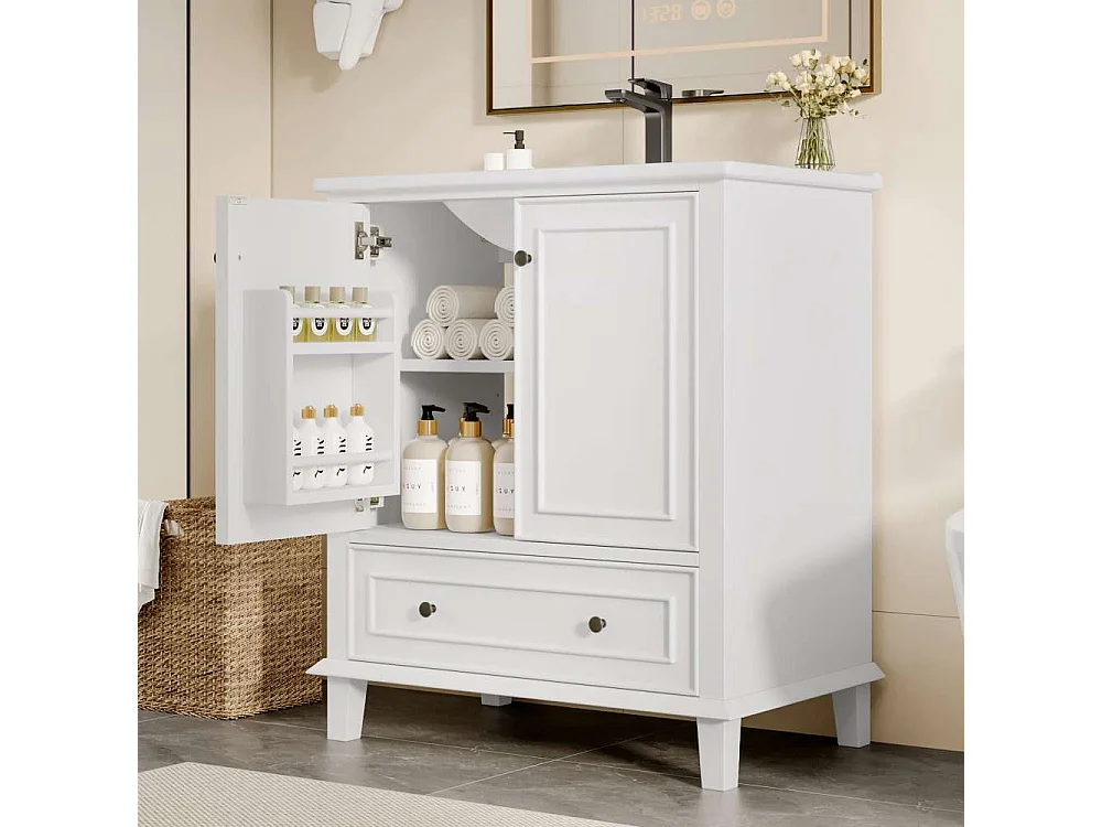Badezimmermöbel 73 x 46 x 87 cm, Beine aus MDF-Massivholz, wasserdicht, großer Stauraum, integriertes Waschbecken aus Keramik