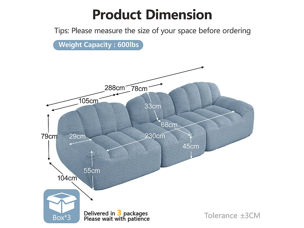3-Sitzer-Modulsofa ohne Struktur in 32D-Schaumstoff mit hoher Dichte, tiefer Komfortsitz XL