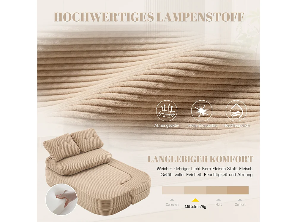 Canapé Lit 2 Places en Velours Côtelé avec Fonction Relax, Accoudoirs Réglables et Porte-Gobelets