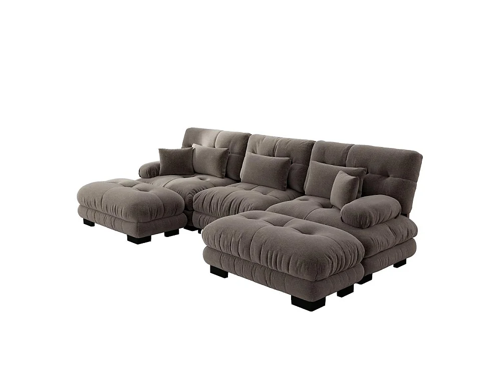 Modulaire U-vormige XXL-bank met diepe zitting, uitklapbare hoekbank met verrijdbare voetenbank in cloud comfort chenille voor woonkamer