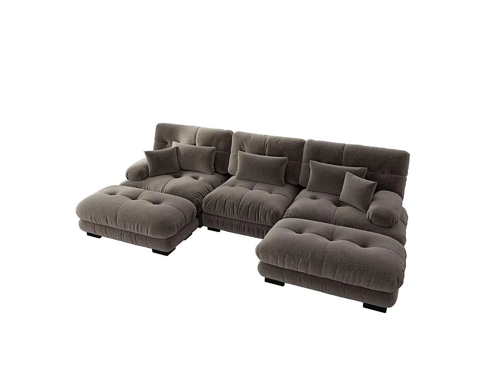 Modulaire U-vormige XXL-bank met diepe zitting, uitklapbare hoekbank met verrijdbare voetenbank in cloud comfort chenille voor woonkamer