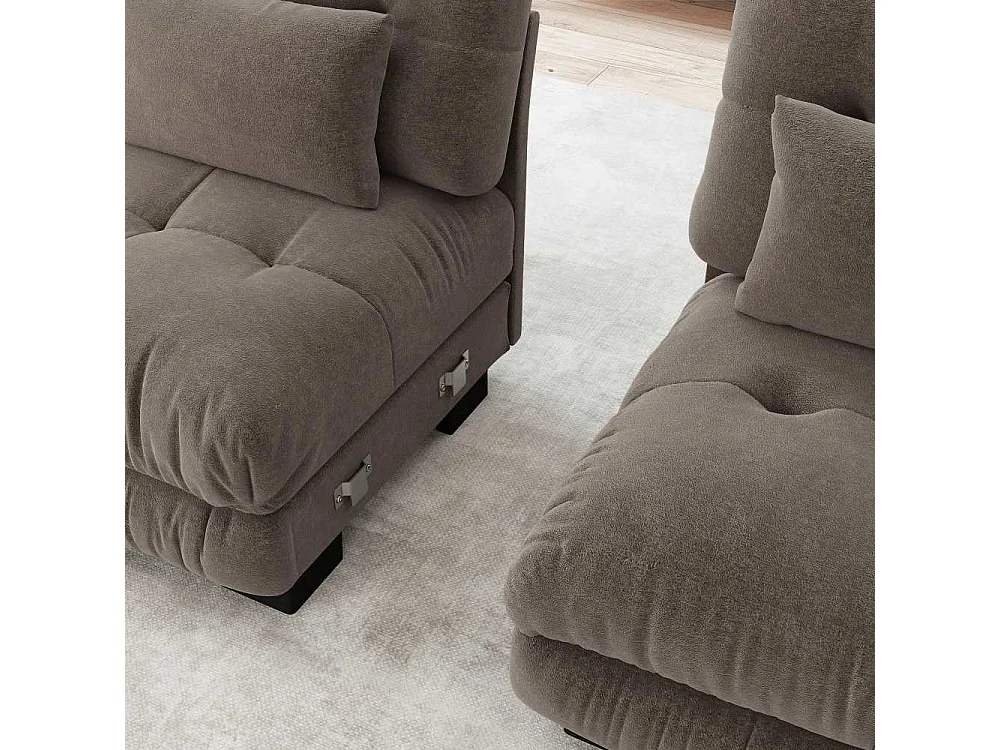 Modulaire U-vormige XXL-bank met diepe zitting, uitklapbare hoekbank met verrijdbare voetenbank in cloud comfort chenille voor woonkamer