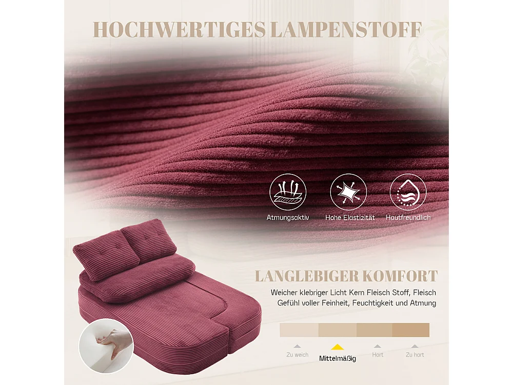 Canapé Lit 2 Places en Velours Côtelé avec Fonction Relax, Accoudoirs Réglables et Porte-Gobelets