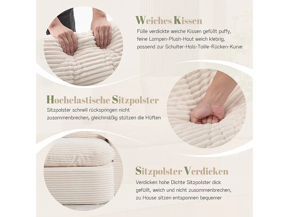 2-Sitzer-Sofabett aus Cord mit Relaxfunktion, verstellbaren Armlehnen und Getränkehaltern