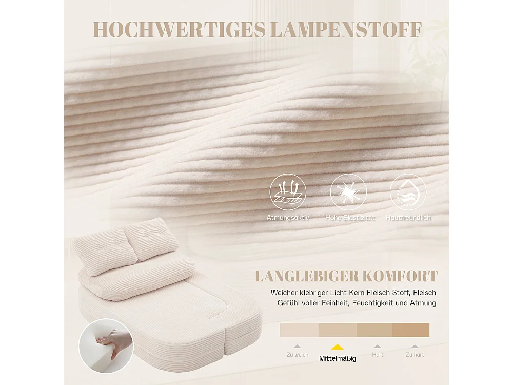 2-Sitzer-Sofabett aus Cord mit Relaxfunktion, verstellbaren Armlehnen und Getränkehaltern
