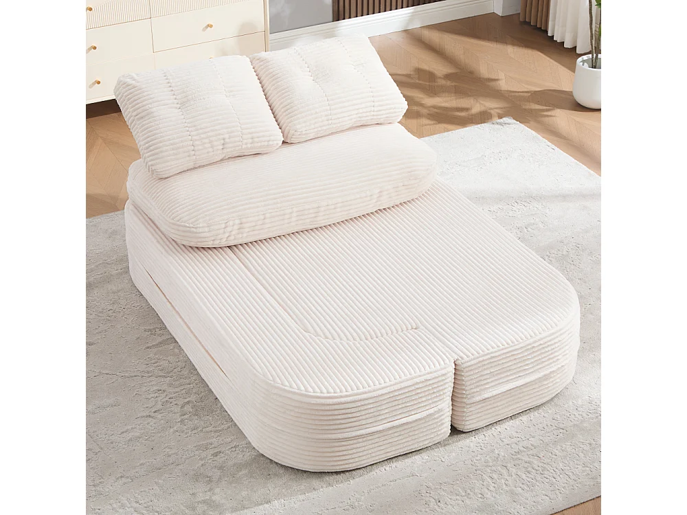 2-Sitzer-Sofabett aus Cord mit Relaxfunktion, verstellbaren Armlehnen und Getränkehaltern