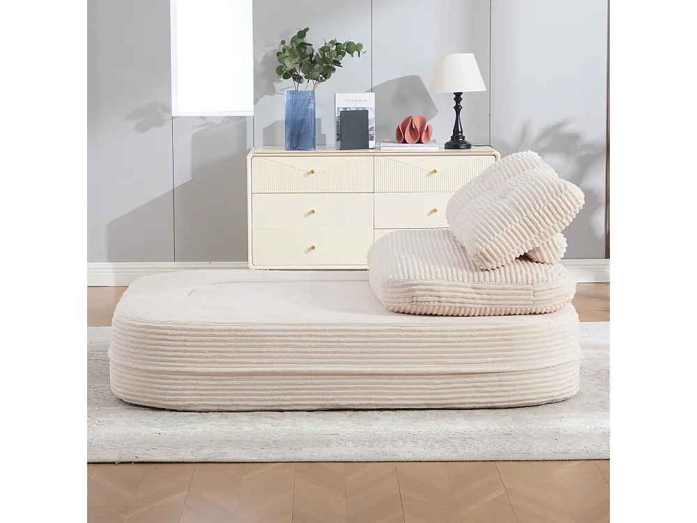 2-Sitzer-Sofabett aus Cord mit Relaxfunktion, verstellbaren Armlehnen und Getränkehaltern
