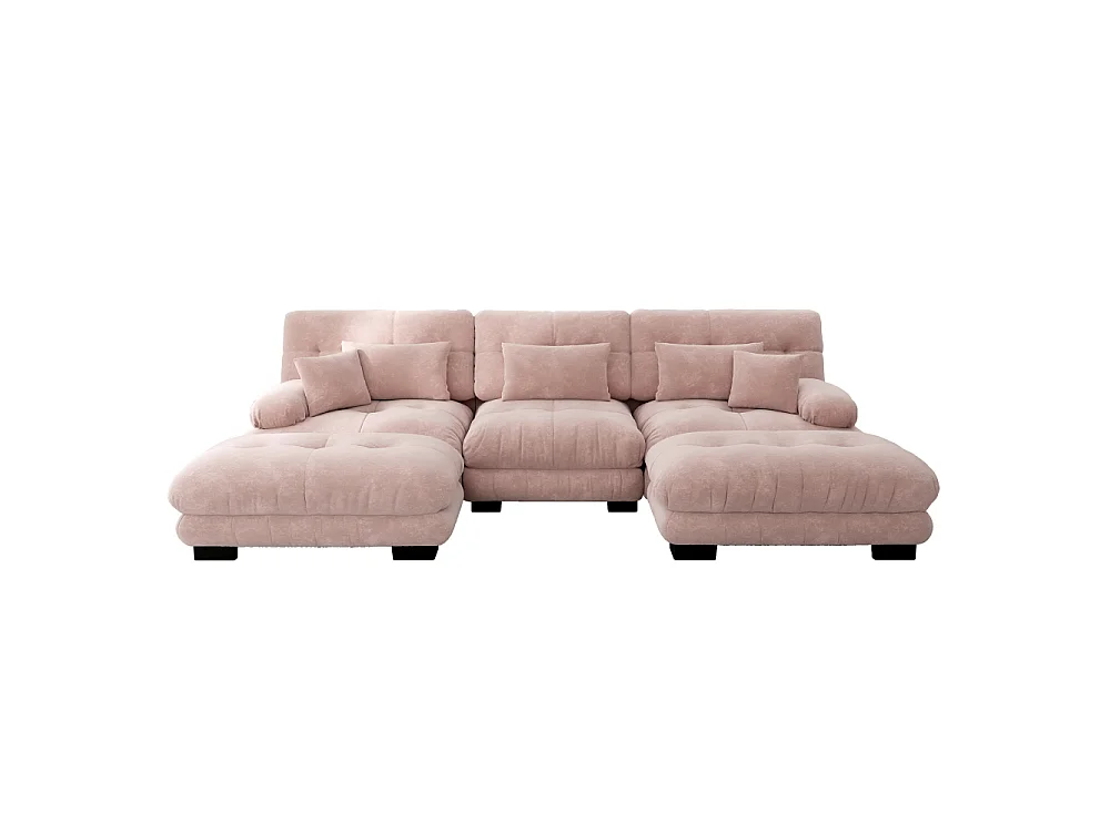 Modulaire U-vormige XXL-bank met diepe zitting, uitklapbare hoekbank met verrijdbare voetenbank in cloud comfort chenille voor woonkamer