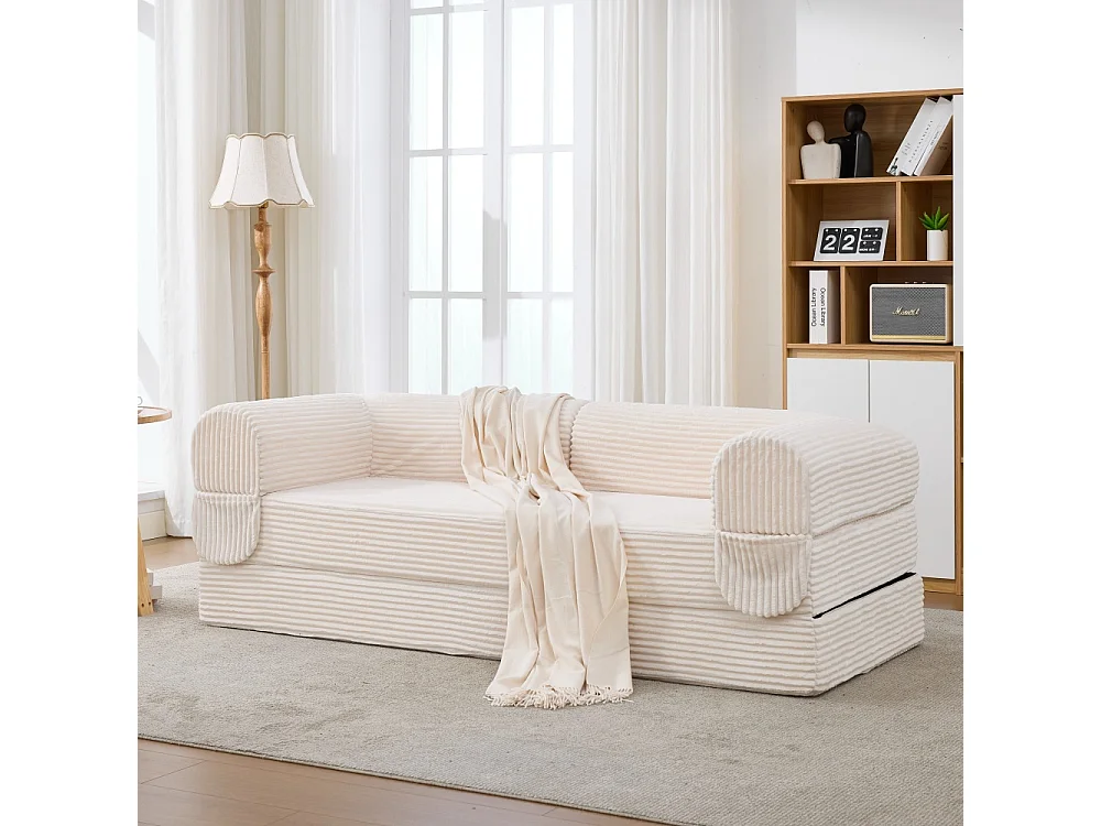 2-Sitzer-Sofabett aus Cord, in ein Doppelbett umwandelbares Sofa, kompakter Futon für Wohnzimmer und Gästezimmer