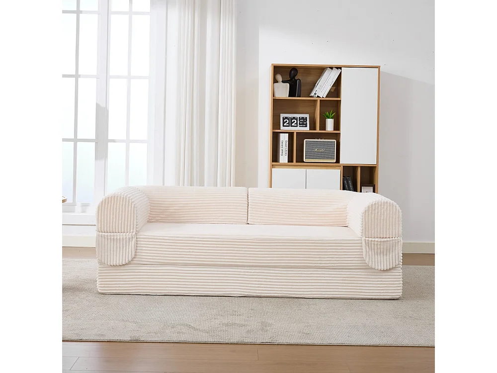 2-Sitzer-Sofabett aus Cord, in ein Doppelbett umwandelbares Sofa, kompakter Futon für Wohnzimmer und Gästezimmer