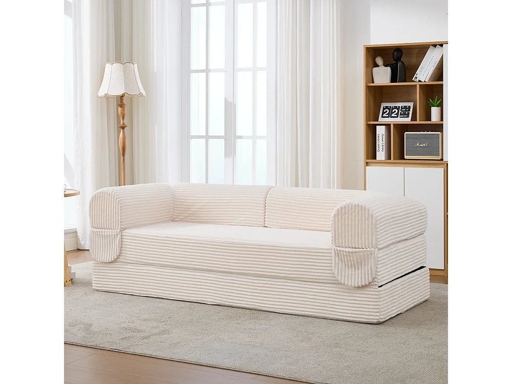 2-Sitzer-Sofabett aus Cord, in ein Doppelbett umwandelbares Sofa, kompakter Futon für Wohnzimmer und Gästezimmer