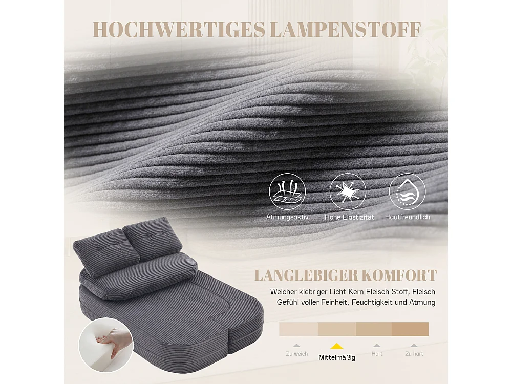 Canapé Lit 2 Places en Velours Côtelé avec Fonction Relax, Accoudoirs Réglables et Porte-Gobelets