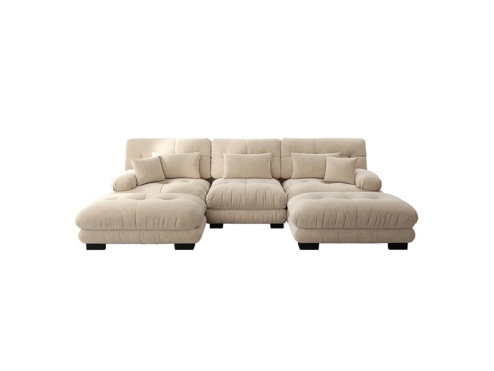 Modulares U-förmiges XXL-Sofa mit tiefer Sitzfläche, umwandelbares Ecksofa mit mobiler Ottomane aus Cloud-Comfort-Chenille für das Wohnzimmer