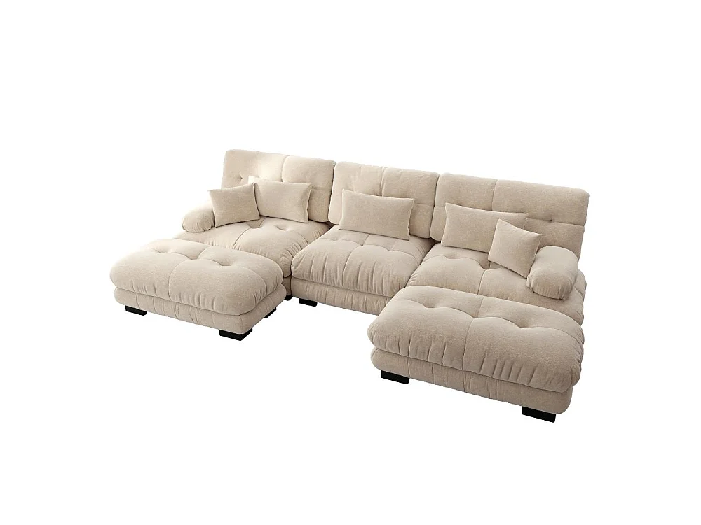 Modulares U-förmiges XXL-Sofa mit tiefer Sitzfläche, umwandelbares Ecksofa mit mobiler Ottomane aus Cloud-Comfort-Chenille für das Wohnzimmer