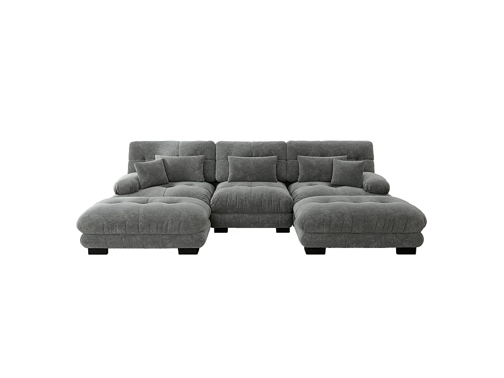 Canapé modulable U forme XXL avec assise profonde, canapé d’angle convertible avec ottoman mobile en chenille confort nuage pour salon