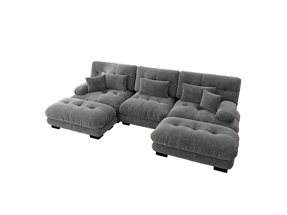 Canapé modulable U forme XXL avec assise profonde, canapé d’angle convertible avec ottoman mobile en chenille confort nuage pour salon
